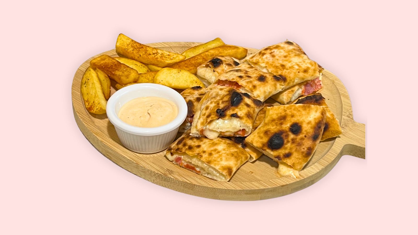 Calabrese pizza roll with wedges and dip